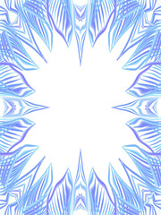 Vertical Blue Christmas Frame on White Background, Hand-Drawn Frosty Neon Border with Symmetrical Winter Patterns and Central Copy Space