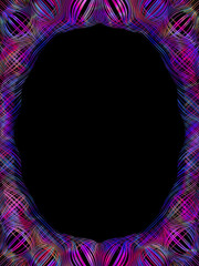 Vertical Abstract Purple Frame on Black Background, Hand-Drawn Glowing Neon Borders with Vibrant Pink and Blue Spectral Lines and Copy Space