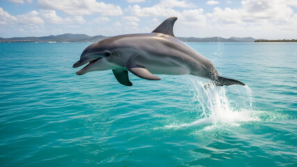Fototapeta premium Title: Dolphin Jumping Out of the Ocean 