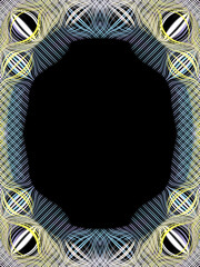 Vertical Futuristic Frames on Black Background, Hand-Drawn Geometric Neon Borders with Symmetrical Glowing Lines and Central Copy Space