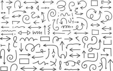 Hand Drawn Arrow Doodle Set Sketch Direction Signs and Curved Arrows