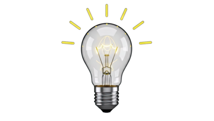 Lit Incandescent Light Bulb with Yellow Rays