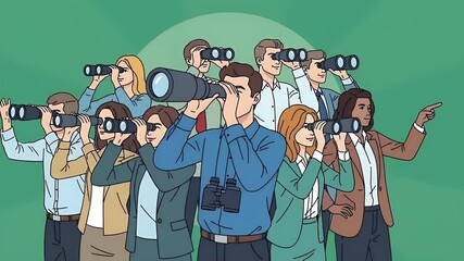 Diverse Group Looking Through Binoculars Seeking Future Opportunity