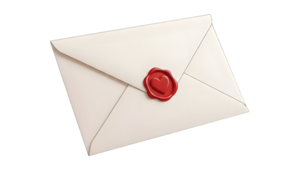 2D Love envelope with heart seal on transparent background