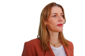 Professional woman looking away, concentrating on future success, showing determination on transparent background