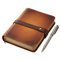 Brown leather journal with pen
