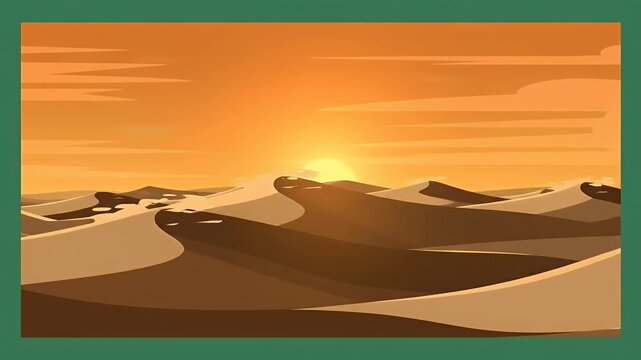 Desert Dunes Sunset Motion Graphic Loop Warm Orange Sky