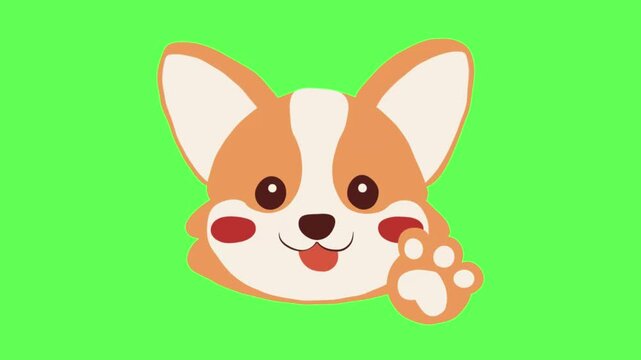 Corgi cartoon character peeking with paw on green screen background