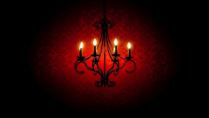 Elegante papel pintado de damasco rojo con un candelabro negro antiguo que proporciona un efecto de iluminaci&oacute;n atmosf&eacute;rico.