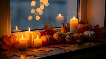 Fondo de pantalla de calabazas de oto&ntilde;o con resplandor de vela