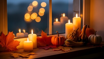 Fondo de pantalla de calabazas de oto&ntilde;o con resplandor de vela