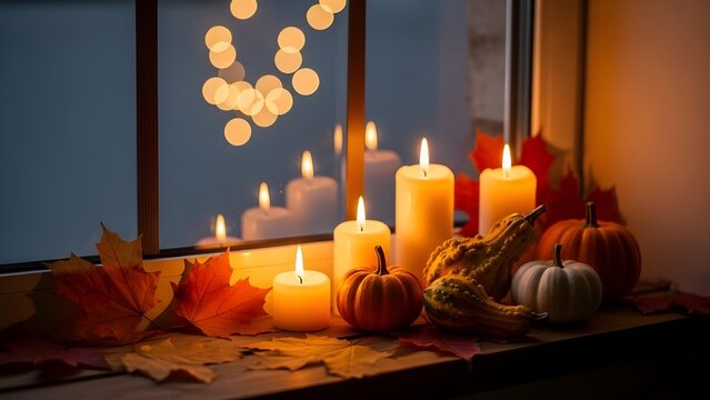 Fondo de pantalla de calabazas de oto&ntilde;o con resplandor de vela