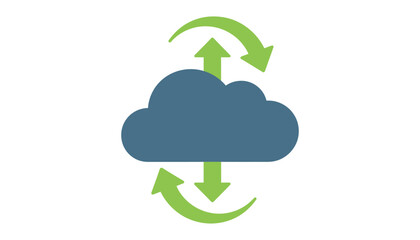 Obraz premium Cloud Icon with Refresh Arrows in Simple Flat Design with Green and Blue Colors on White Background for Web UI
