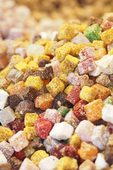 Colorful collection turkish delights at market stall