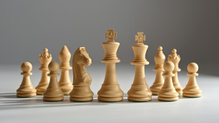 Hierarchy, Chess pieces arranged to depict a power imbalance, showcasing strategic positioning and dominance in a visually impactful manner.