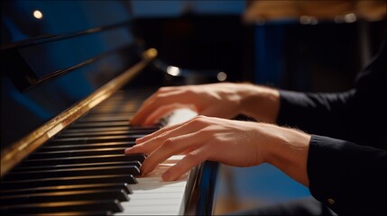Obraz premium Instrument care and preparation focus on tuning a traditional upright piano, ensuring consistent pitch, musical warmth, and stylistic accuracy for jazz musicians. cinematic color correction,