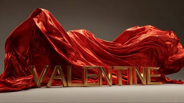 Valentine's Day theme with red satin fabric and gold lettering.