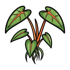 A cartoon plant with large green leaves and orange veins