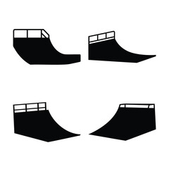 Collection of diverse black silhouette skateboard ramps and skate park elements © Atique