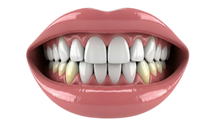 Close-up of a healthy human smile with white and yellowing teeth
