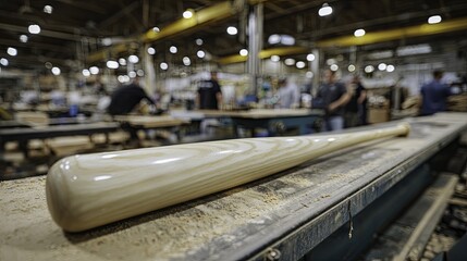 Baseball bat resting in a woodworking shop.