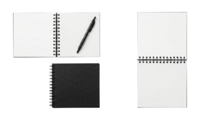 Blank Spiral Notebooks and Pen on White Background - Top View