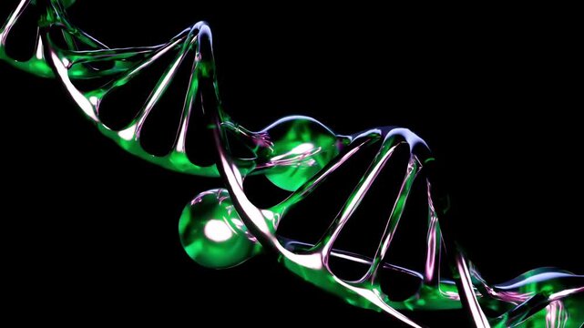 Green DNA appearance liquid animation Seamless loop. Can be used in education, science or cosmetics industry background.On black background. 3D Render.