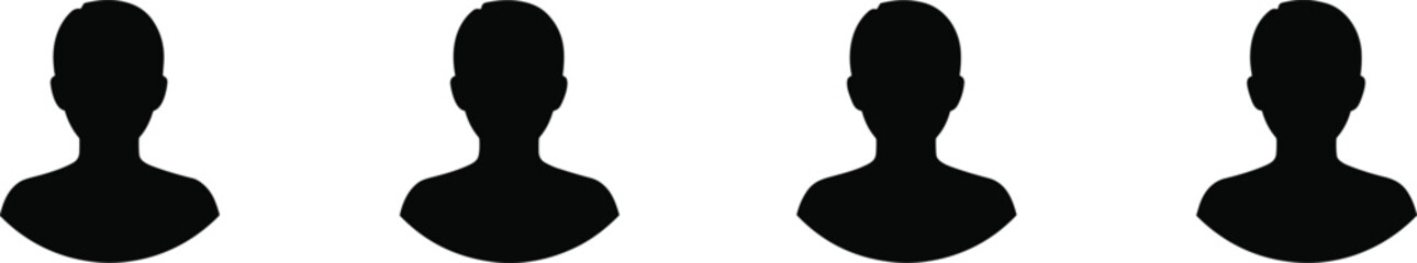 User profile silhouettes, avatar icons set, anonymous people symbols, account identity concept, social media users, default profile illustration