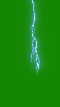 Blue lightning thunderbolt animation on green background. Full HD. 4K