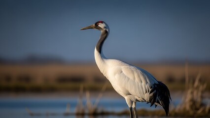 Fototapeta premium White Bird Standing in Wetland Habitat.