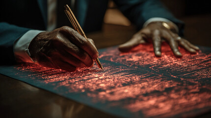 Influencer contract law scene showing signed agreement representing regulation justice system professionalism digital environment controlled lighting