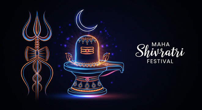 Maha Shivratri celebration with glowing shiva lingam trishul and divine light art showing spiritual devotion prayer culture worship honoring mahadev during hindu festival night 
