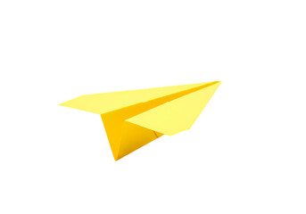 Bright yellow paper airplane takes flight concept