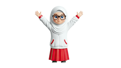 3D Cartoon Girl Wearing Hijab and Glasses