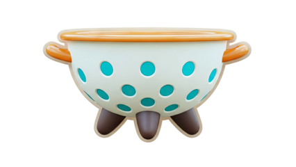 3D Rendering of a Polka Dot Colander with Orange Rim and Handles