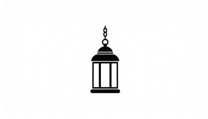 Obraz premium Hanging Black Metal Lantern with Clear Glass Panes and Chain for Outdoor Decor