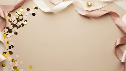 Elegant celebratory background with ribbons and gold confetti for design