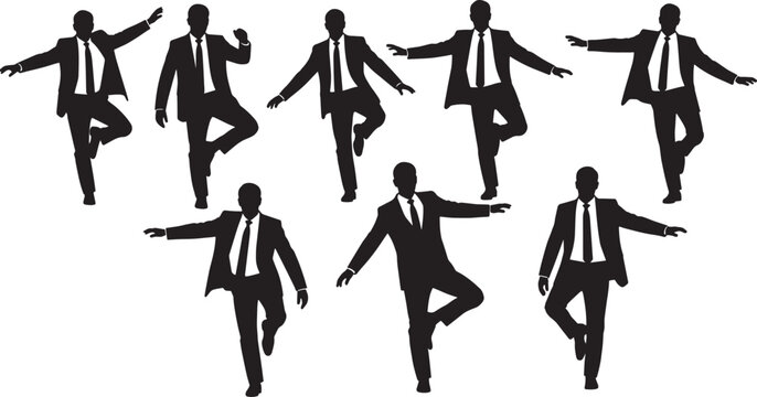 Black Solid Businessman Card Silhouettes Set of Six on White Background - Powered by Adobe