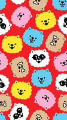 Fototapeta premium dog seamless pattern vertical wallpaper Poodle Chow Chows smiling face cartoon doodle pet french bulldog puppy tile background repeat gift wrapping paper illustration