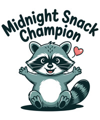 Cute Raccoon Midnight Snack Champion Funny Animal Lover Gift A Illustration T-shirt Design