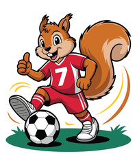 Cute Cartoon Squirrel Playing Soccer in Red Jersey, Fun Sports Animal Art, A Illustration T-shirt Design