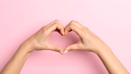 Fototapeta premium Love Concept with Heart Hands on Pink Background for Valentine and Relationship Themes