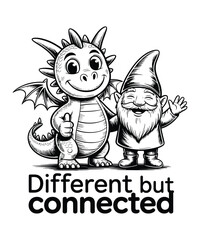 Dragon Gnome Friendship Different But Connected Positive Message A Illustration T-shirt Design