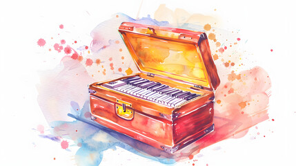 flat watercolor illustration music box