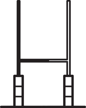 Professional black outline vector of rugby goal posts. Minimalist flat design perfect for sports branding, field goal graphics, and stadium signage. High-quality, scalable silhouette for web and print