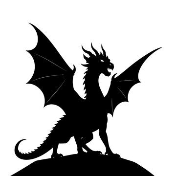 a black silhouette of a dragon on a hill