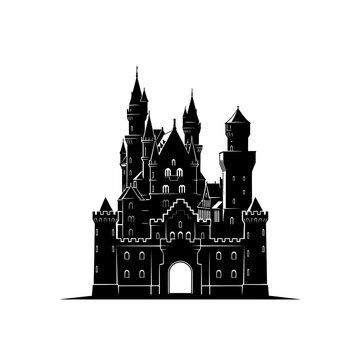 a black and white silhouette of a castle with towers