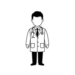 Fototapeta premium Simple black and white illustration of a doctor with a stethoscope