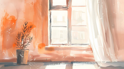 flat watercolor illustration simple window