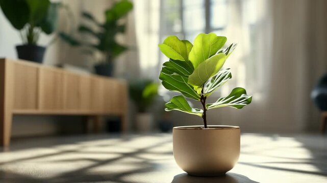 Indoor plant care tips for growing a fiddle leaf fig in a bright room